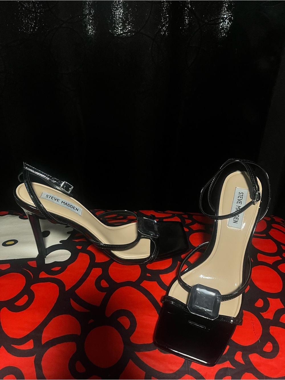 Steve Madden Black Patent Square-Toe Strappy Heels